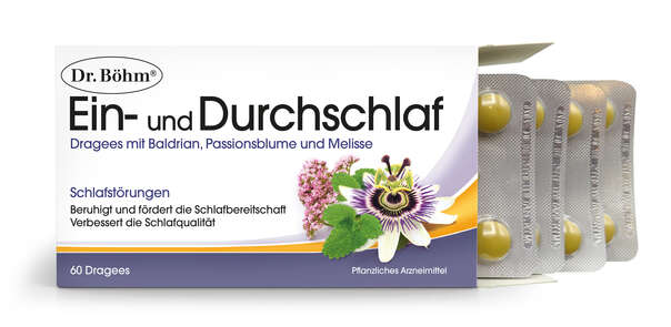 Sie sehen eine Packung Dr. Böhm Ein- und Durchschlaf Dragees, Produktbild: 02 Dr. Böhm Ein- und Durchschlaf Dragees, A-Nr.: 4203272 - 02