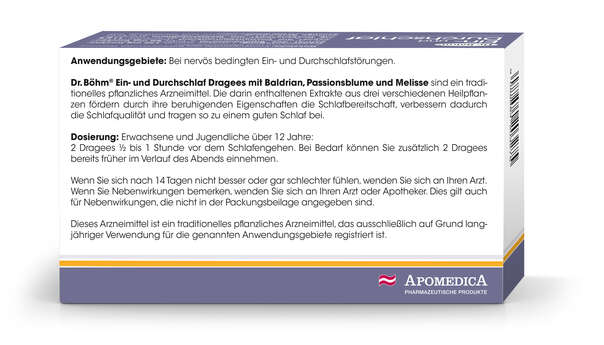 Sie sehen eine Packung Dr. Böhm Ein- und Durchschlaf Dragees, Produktbild: 03 Dr. Böhm Ein- und Durchschlaf Dragees, A-Nr.: 4203272 - 03