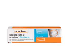 Sie sehen eine Packung Dexpanthenol ratiopharm® Wundcreme, Produktbild: 01 Dexpanthenol ratiopharm® Wundcreme, A-Nr.: 2424253 - 01