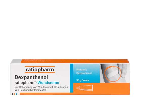 Sie sehen eine Packung Dexpanthenol ratiopharm® Wundcreme, Produktbild: 01 Dexpanthenol ratiopharm® Wundcreme, A-Nr.: 2424276 - 01