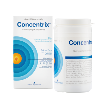 Sie sehen eine Packung Concentrix® Für Konzentration und Aufmerksamkeit, Produktbild: 01 Concentrix® Für Konzentration und Aufmerksamkeit, A-Nr.: 5603513 - 01