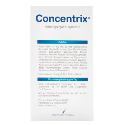 Sie sehen eine Packung Concentrix® Für Konzentration und Aufmerksamkeit, Produktbild: 03 Concentrix® Für Konzentration und Aufmerksamkeit, A-Nr.: 5603513 - 03