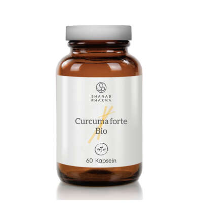 Sie sehen eine Packung Shanab Curcuma forte Bio Kapseln, Produktbild: 01 Shanab Curcuma forte Bio Kapseln, A-Nr.: 4765343 - 01