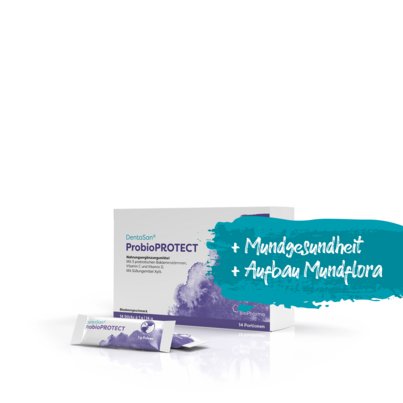 Sie sehen eine Packung DentaSan ProbioPROTECT, Produktbild: 02 DentaSan ProbioPROTECT, A-Nr.: 5036787 - 02