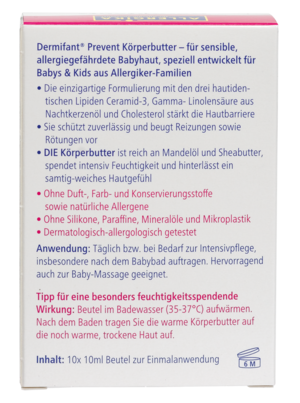 Sie sehen eine Packung Dermifant® Prevent Körperbutter 10 x 10ml, Produktbild: 04 Dermifant® Prevent Körperbutter 10 x 10ml, A-Nr.: 5585985 - 04