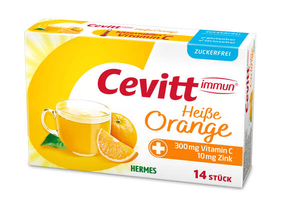 Sie sehen eine Packung Cevitt immun® Heiße Orange Zuckerfrei 14 ST, Produktbild: 01 Cevitt immun® Heiße Orange Zuckerfrei 14 ST, A-Nr.: 5105761 - 01