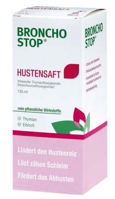 Sie sehen eine Packung BRONCHOSTOP HUSTENSAFT, Produktbild: 01 BRONCHOSTOP HUSTENSAFT, A-Nr.: 1266183 - 01