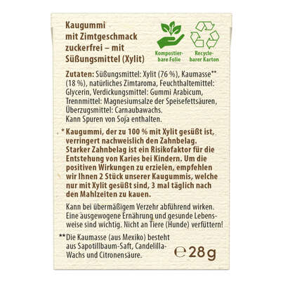 Sie sehen eine Packung Birkengold Kaugummi Zimt nat. Kaumasse, Produktbild: 01 Birkengold Kaugummi Zimt nat. Kaumasse, A-Nr.: 5160352 - 01