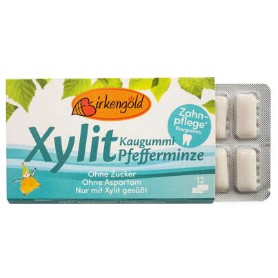 Sie sehen eine Packung Birkengold Kaugummi Pfefferminze, Produktbild: 03 Birkengold Kaugummi Pfefferminze, A-Nr.: 5160317 - 03