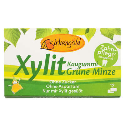 Sie sehen eine Packung Birkengold Kaugummi Grüne Minze, Produktbild: 02 Birkengold Kaugummi Grüne Minze, A-Nr.: 5160300 - 02