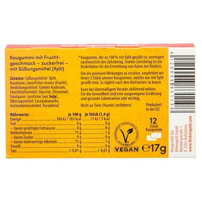 Sie sehen eine Packung Birkengold Kaugummi Frucht, Produktbild: 01 Birkengold Kaugummi Frucht, A-Nr.: 5160323 - 01