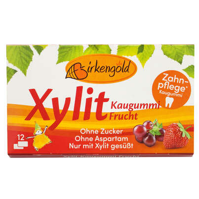 Sie sehen eine Packung Birkengold Kaugummi Frucht, Produktbild: 02 Birkengold Kaugummi Frucht, A-Nr.: 5160323 - 02
