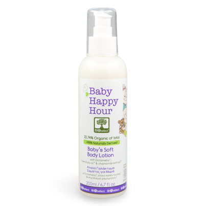 Sie sehen eine Packung Bioselect Baby Happy Hour Baby's Soft Body Lotion, Produktbild: 01 Bioselect Baby Happy Hour Baby's Soft Body Lotion, A-Nr.: 4567287 - 01