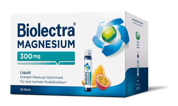 Sie sehen eine Packung Biolectra® Magnesium 300 mg Liquid 28 Stück, Produktbild: 01 Biolectra® Magnesium 300 mg Liquid 28 Stück, A-Nr.: 5048141 - 01