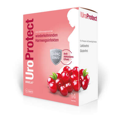 Sie sehen eine Packung Biogelat UroProtect D-Mannose plus Cranberry Granulat, Produktbild: 01 Biogelat UroProtect D-Mannose plus Cranberry Granulat, A-Nr.: 4605160 - 01