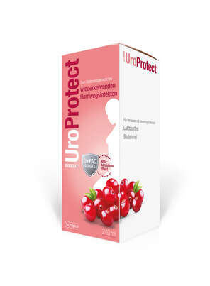 Sie sehen eine Packung Biogelat UroProtect D-Mannose plus Cranberry Liquidum, Produktbild: 01 Biogelat UroProtect D-Mannose plus Cranberry Liquidum, A-Nr.: 4574034 - 01