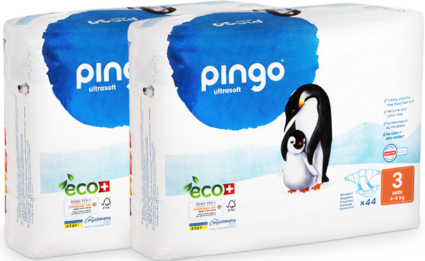 Sie sehen eine Packung Bio Windeln Midi Jumbo 4-9kg Pinguin – Pingo Swiss, Produktbild: 01 Bio Windeln Midi Jumbo 4-9kg Pinguin – Pingo Swiss, A-Nr.: 4559566 - 01
