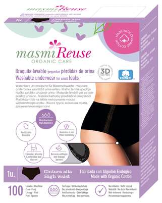 Sie sehen eine Packung Bio Inkontinenz Maxislip - High Waist - Größe L - Schwarz - MASMI, Produktbild: 01 Bio Inkontinenz Maxislip - High Waist - Größe L - Schwarz - MASMI, A-Nr.: 5777087 - 01