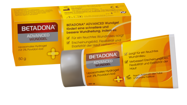 Sie sehen eine Packung Betadona® Advanced Wundgel 50 g, Produktbild: 01 Betadona® Advanced Wundgel 50 g, A-Nr.: 5130138 - 01