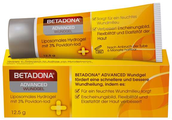 Sie sehen eine Packung Betadona® Advanced Wundgel 12,5 g, Produktbild: 01 Betadona® Advanced Wundgel 12,5 g, A-Nr.: 5130121 - 01