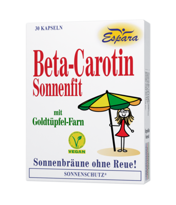 Sie sehen eine Packung Espara Beta-Carotin-Sonnenfit Kapseln, Produktbild: 01 Espara Beta-Carotin-Sonnenfit Kapseln, A-Nr.: 3890537 - 01