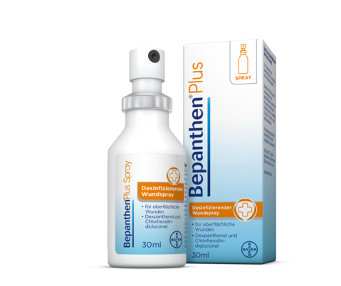 Sie sehen eine Packung Bepanthen® Plus Spray, Produktbild: 01 Bepanthen® Plus Spray, A-Nr.: 3533286 - 01