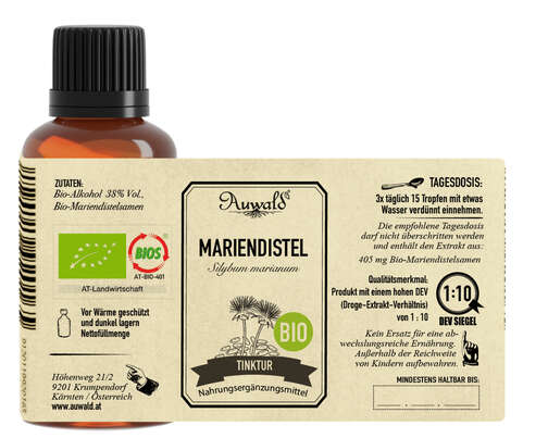 Sie sehen eine Packung Auwald® - Mariendistel - BIO Tropfen (Auszug, Extrakt, Essenz), Produktbild: 04 Auwald® - Mariendistel - BIO Tropfen (Auszug, Extrakt, Essenz), A-Nr.: 5680092 - 04