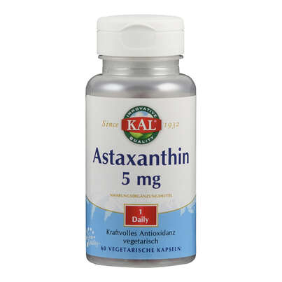 Sie sehen eine Packung Supplementa Astaxanthin 5 mg KAL Kapseln, Produktbild: 01 Supplementa Astaxanthin 5 mg KAL Kapseln, A-Nr.: 5597764 - 01