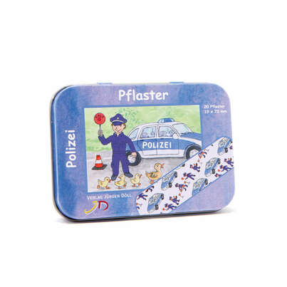 Sie sehen eine Packung Kinderpflaster Polizei 20 Stück, Produktbild: 01 Kinderpflaster Polizei 20 Stück, A-Nr.: 4737789 - 01