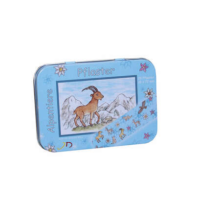 Sie sehen eine Packung Kinderpflaster Alpentiere 20 Stück, Produktbild: 01 Kinderpflaster Alpentiere 20 Stück, A-Nr.: 5423308 - 01