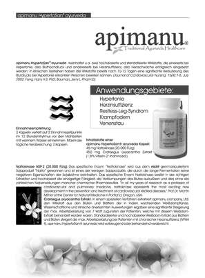 Sie sehen eine Packung Apimanu Hypertosan Ayurveda Kapseln, Produktbild: 03 Apimanu Hypertosan Ayurveda Kapseln, A-Nr.: 3119701 - 03