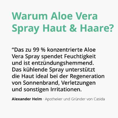 Sie sehen eine Packung Casida Aloe Vera Spray für Haut & Haare, Produktbild: 02 Casida Aloe Vera Spray für Haut & Haare, A-Nr.: 5423188 - 02