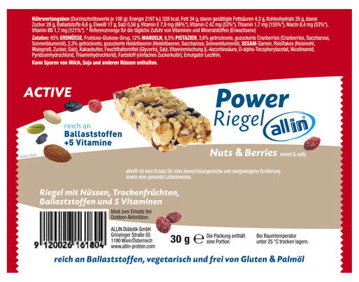 all in® ACTIVE Power Riegel Nuts &amp; Berries, sweet &amp; salty (24 x 30g), A-Nr.: 5332698 - 02