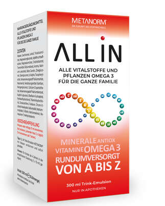 Sie sehen eine Packung ALL IN Trink-Emulsion METANORM®, Produktbild: 01 ALL IN Trink-Emulsion METANORM®, A-Nr.: 5560229 - 01