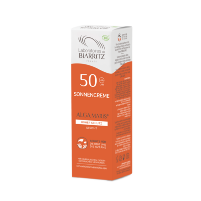 Sie sehen eine Packung Alga Maris Sonnencreme Gesicht LSF50 Bio LDB, Produktbild: 03 Alga Maris Sonnencreme Gesicht LSF50 Bio LDB, A-Nr.: 4832298 - 03