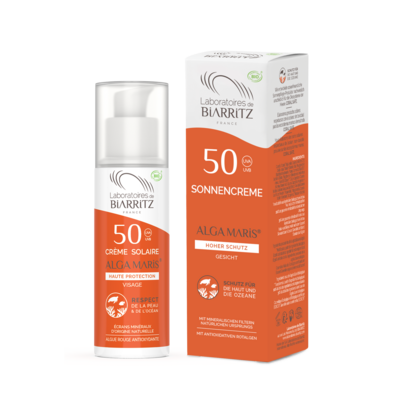 Sie sehen eine Packung Alga Maris Sonnencreme Gesicht LSF50 Bio LDB, Produktbild: 04 Alga Maris Sonnencreme Gesicht LSF50 Bio LDB, A-Nr.: 4832298 - 04