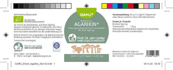 Sie sehen eine Packung Gamu bio Agaricus brasiliensis | Agarikin Kapseln, Produktbild: 03 Gamu bio Agaricus brasiliensis | Agarikin Kapseln, A-Nr.: 5600153 - 03