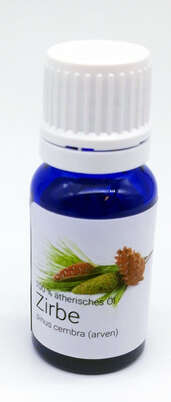 Sie sehen eine Packung Zirbenkieferöl 10 ml, Produktbild: 01 Zirbenkieferöl 10 ml, A-Nr.: 4404131 - 01