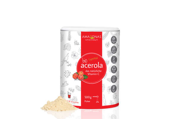 BIO Acerola Vitamin C Fruchtpulver, mit 17% natürlichem Vitamin C, 500g, A-Nr.: 5229032 - 01