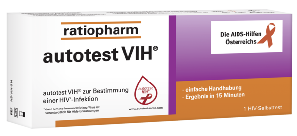 Sie sehen eine Packung autotest VIH® ratiopharm, Produktbild: 01 autotest VIH® ratiopharm, A-Nr.: 4879466 - 01
