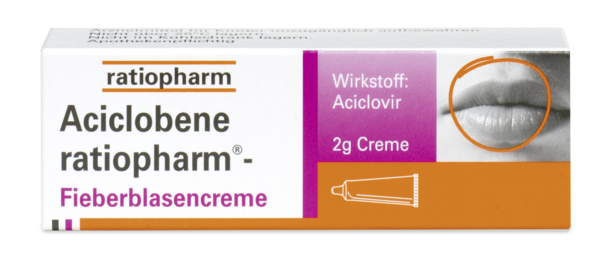 Sie sehen eine Packung Aciclobene ratiopharm Fieberblasencreme, Produktbild: 01 Aciclobene ratiopharm Fieberblasencreme, A-Nr.: 2424247 - 01