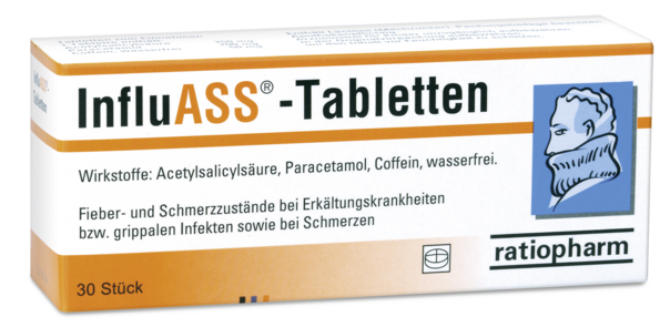Sie sehen eine Packung InfluASS Tabletten, Produktbild: 01 InfluASS Tabletten, A-Nr.: 3512806 - 01