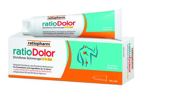 Sie sehen eine Packung ratioDolor Diclofenac Schmerzgel 2 % Gel, Produktbild: 01 ratioDolor Diclofenac Schmerzgel 2 % Gel, A-Nr.: 4982968 - 01