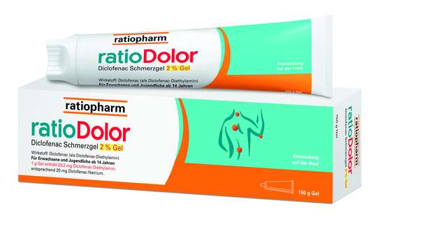 Sie sehen eine Packung ratioDolor Diclofenac Schmerzgel 2 % Gel, Produktbild: 01 ratioDolor Diclofenac Schmerzgel 2 % Gel, A-Nr.: 4982974 - 01