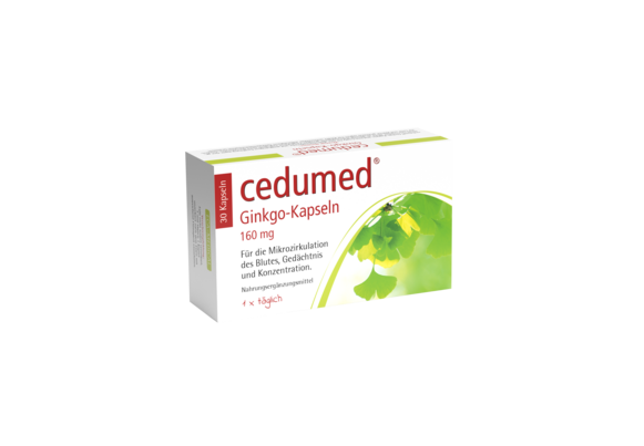 Sie sehen eine Packung cedumed® Ginko-Kapseln, Produktbild: 01 cedumed® Ginko-Kapseln, A-Nr.: 3293741 - 01