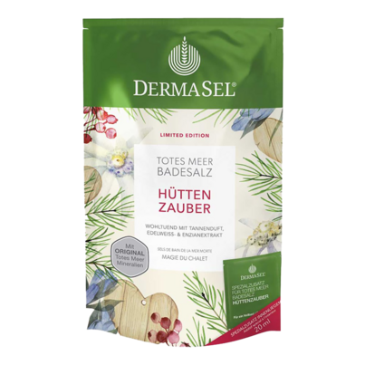 Sie sehen eine Packung DermaSel® Totes Meer Badesalz Hüttenzauber, Produktbild: 01 DermaSel® Totes Meer Badesalz Hüttenzauber, A-Nr.: 5819153 - 01