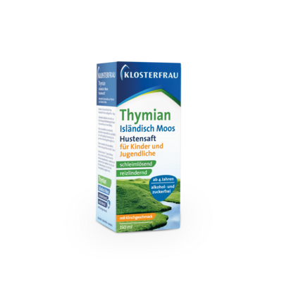 Sie sehen eine Packung Klosterfrau Thymian Isländisch Moos Kinderhustensaft, Produktbild: 01 Klosterfrau Thymian Isländisch Moos Kinderhustensaft, A-Nr.: 5525865 - 01