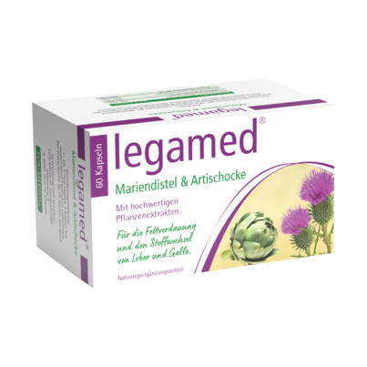 Sie sehen eine Packung legamed® Mariendistel & Artischocke, Produktbild: 01 legamed® Mariendistel & Artischocke, A-Nr.: 4830750 - 01