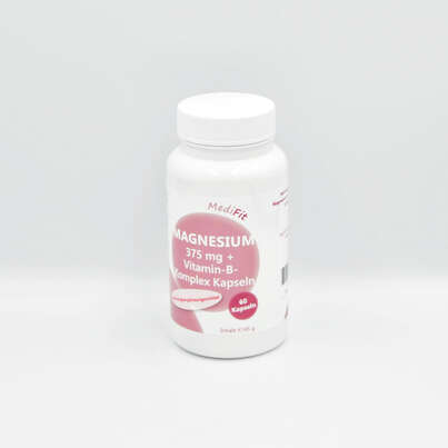 Sie sehen eine Packung Magnesium 375 mg + Vitamin-B-Komplex Kapseln, Produktbild: 01 Magnesium 375 mg + Vitamin-B-Komplex Kapseln, A-Nr.: 4547787 - 01
