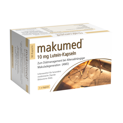Sie sehen eine Packung makumed® Lutein 10 mg, Produktbild: 01 makumed® Lutein 10 mg, A-Nr.: 3726418 - 01